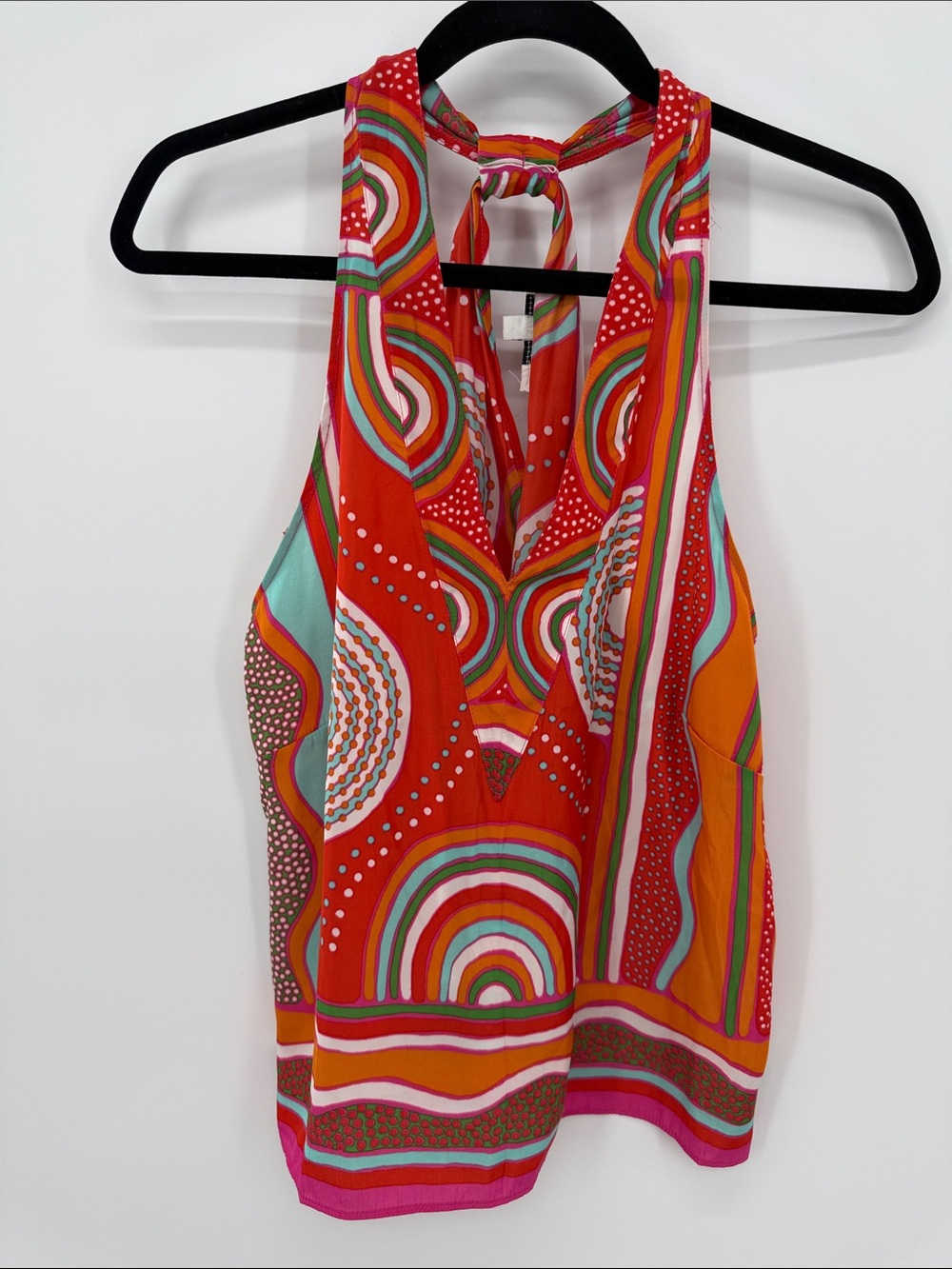 Rose + Olive Retro Rainbow Halter SZ M Bright Mod Psychedelic Sleeveless Blouse - Picture 2 of 7